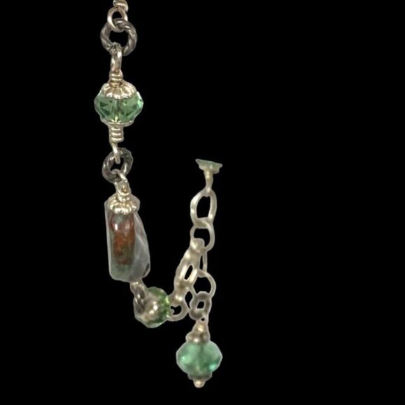 MK# Green & Brown Agate & Sterling 925 Silver Bracelet - Picture 4 of 9